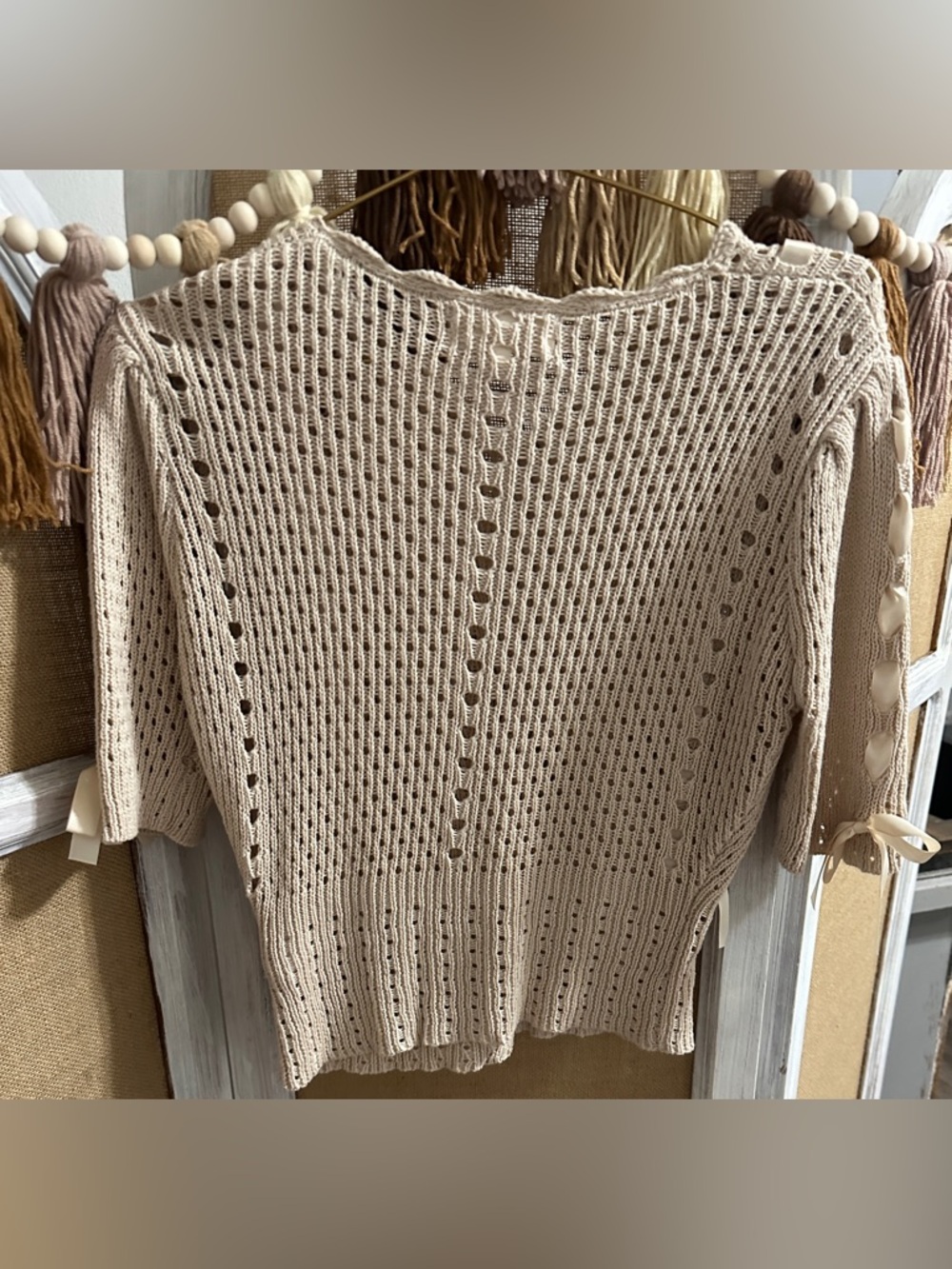 Listicle Cream Open-Knit Button Front Top - Picture 2 of 4